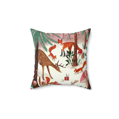 Whimsical woodland animals forest in the snow pillow