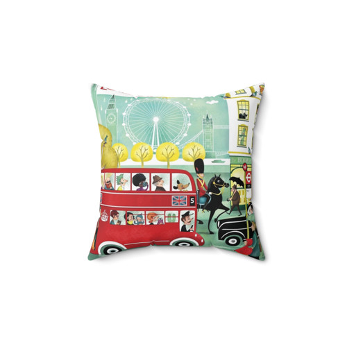 Happy London Kids Pillow with Big Ben and London Bus