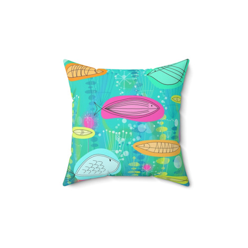 Midcentury Underwater Fish Throw Pillow