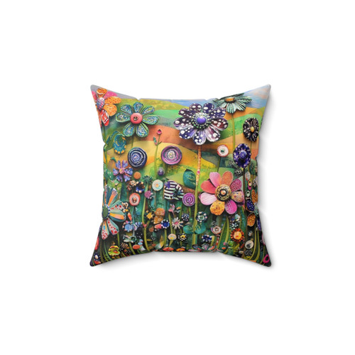 Floral Collage Throw Pillow with Wildflower Garden Design