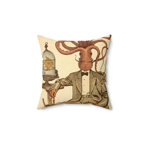 Surreal decorative pillow featuring Haircut Number 8 design