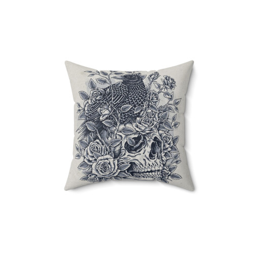 Monochrome Floral Skull Decorative Pillow