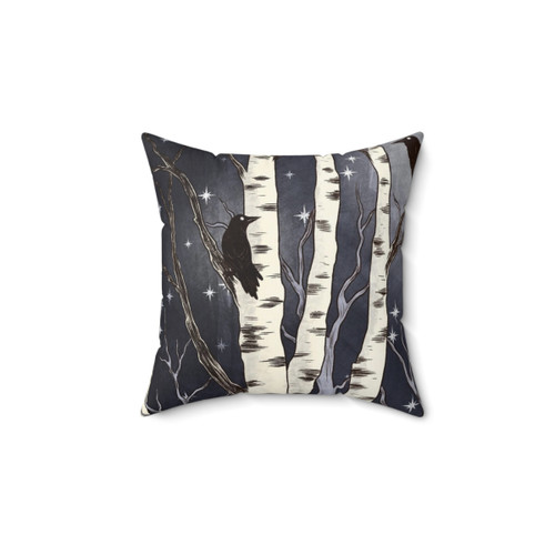 Whimsical birds and birch trees pillow