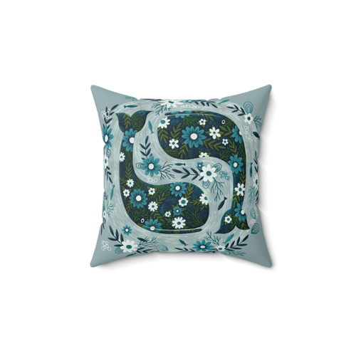 Floral whales accent pillow in blues and greens