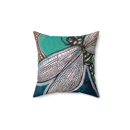 Blue dragonfly decorative pillow