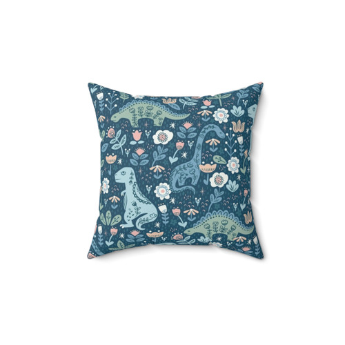 Decorative Folk Dinosaur Pillow in Blue