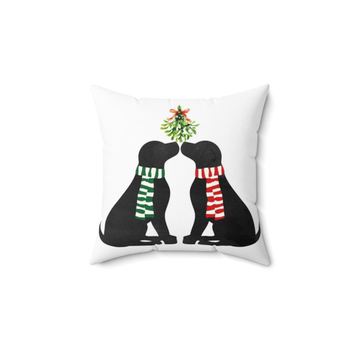 Christmas Black Labrador Pillow with Kissing Dogs