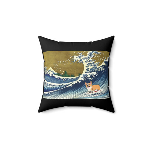 Corgi Dog Surfing The Great Wave Pillow