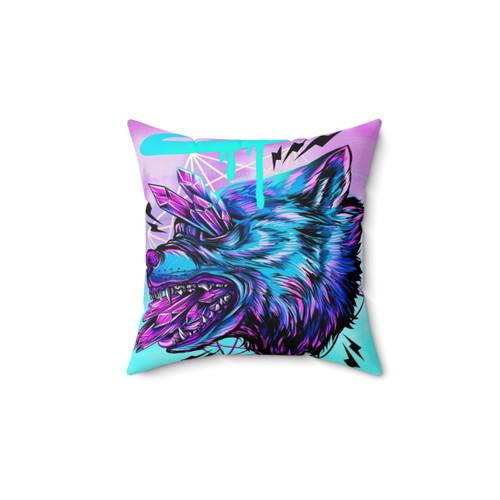 Vibrant Crystal Wolf Pillow