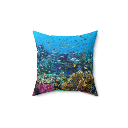 Tropical Reef Pillow with Coral and Fish