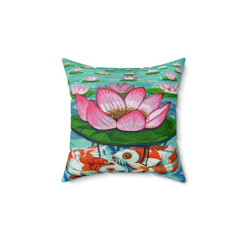 Koi and Lotus Decorative Throw Pillow