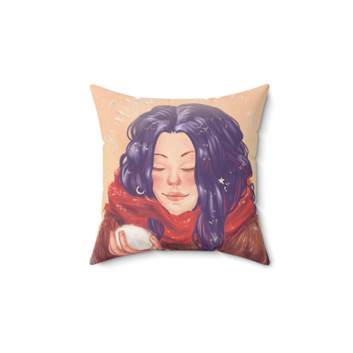 Snow Aesthetic Pillow featuring a cute girl and snowflakes