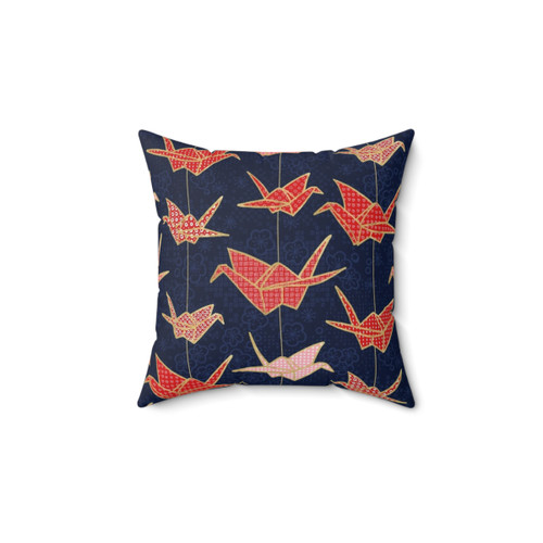 Red origami crane throw pillow