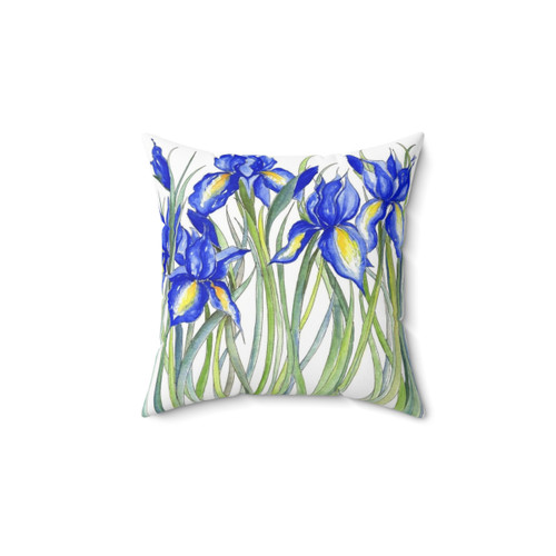Blue Iris Floral Illustration Decorative Pillow