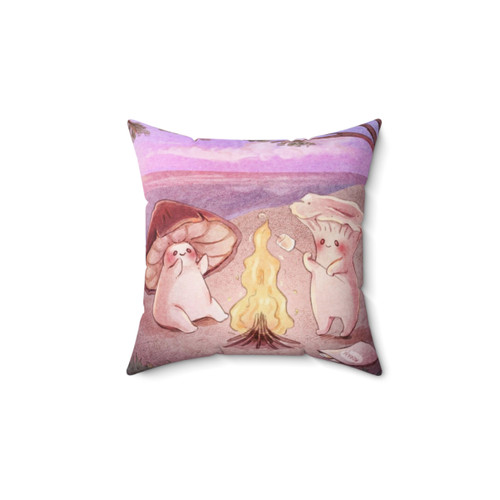 Cute Mushroom Friends Sunset Beach Throw Pillow