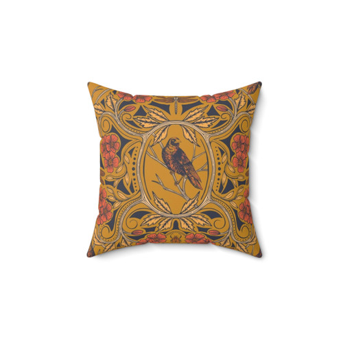 Warm Floral Decorative Pillow with Crows and Dragonflies