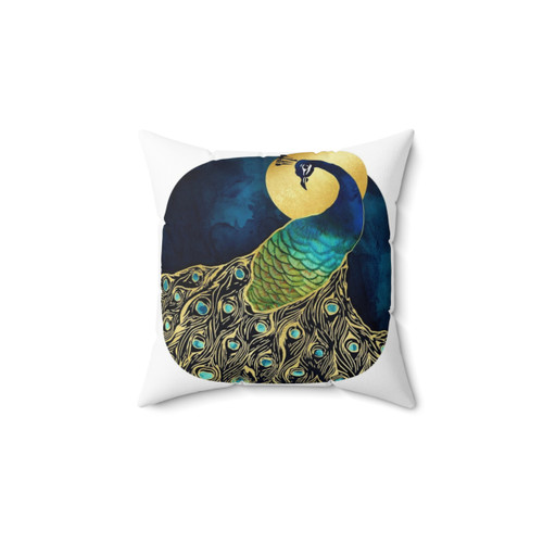 Golden Peacock Feather Decorative Pillow