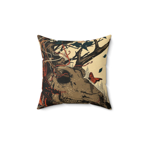 Dominate Pillow with Skull and Nature Print