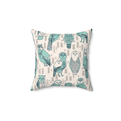 Andrea Lauren Pale Turquoise Owl Pattern Pillow