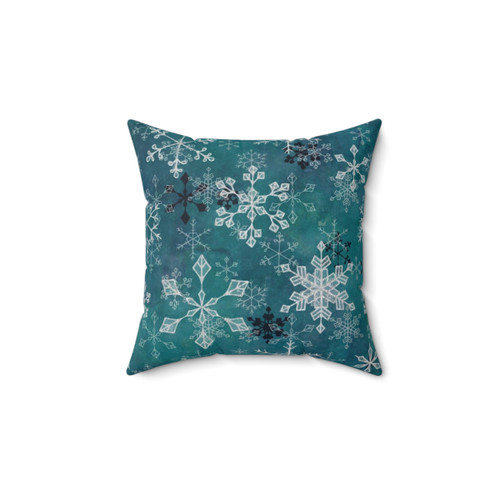 Snowflake Crystals Teal Decorative Pillow