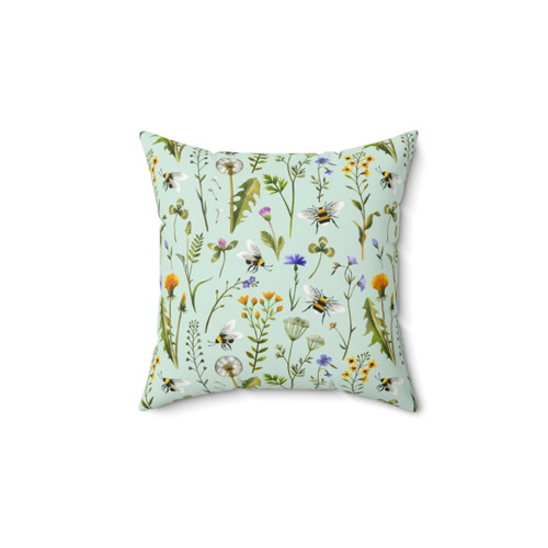 Bees and Wildflowers Mint Pillow