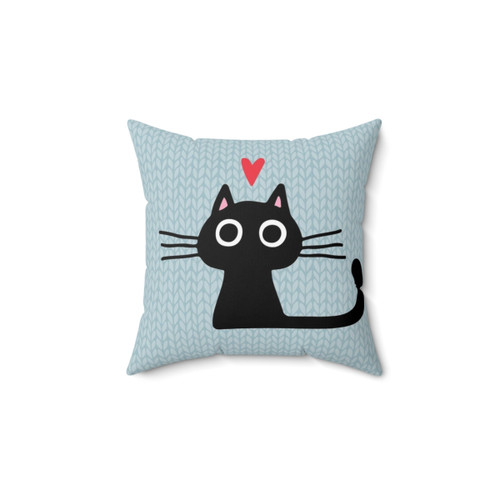 Cute Black Cat with Heart Valentines Day Pillow