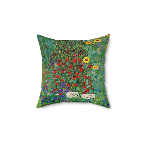 Gustav Klimt Farm Garden with Sunflowers Art Nouveau Floral Pillow