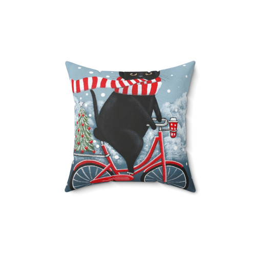 Black Cat Winter Bicycle Pillow