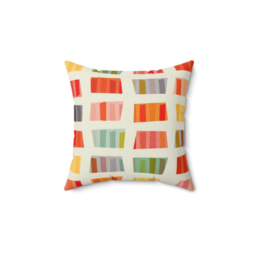 Colorful beach towel pillow with geometric and abstract patterns