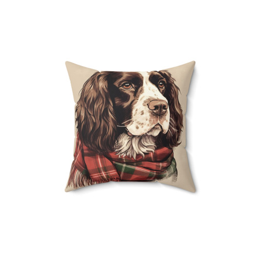 English Springer Spaniel Christmas Plaid Watercolor Pillow