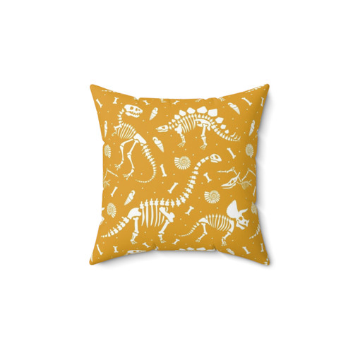Dinosaur Fossil Print Throw Pillow in Mustard Yellow