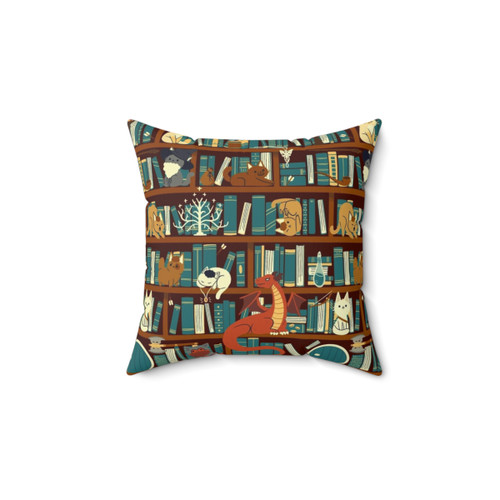 Decorative Library of the Rings Pillow with Cat