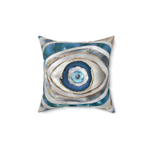 Decorative Evil Eye Pillow with Mineral Textures and Gold Accents