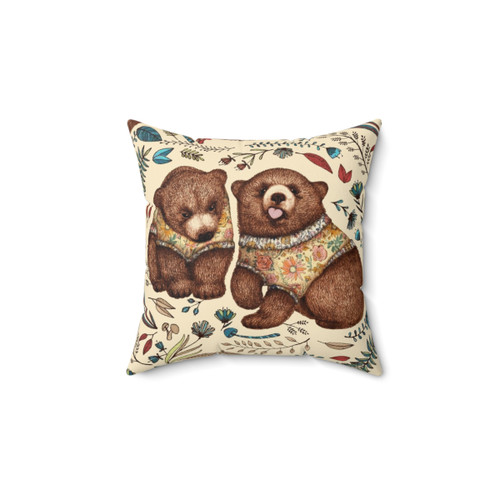 Whimsical Bear Pair Pillow with Fantasy Flora