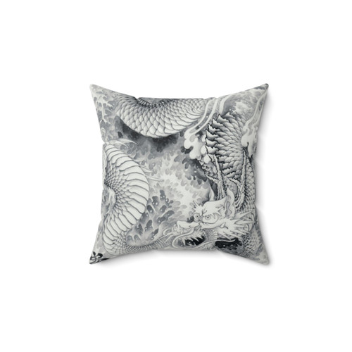 Traditional Japanese Ink Painting Pillow with Dragon Motif