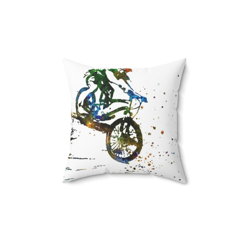 Mountain Biking Pillow Featuring Watercolor Mountain Bike Art