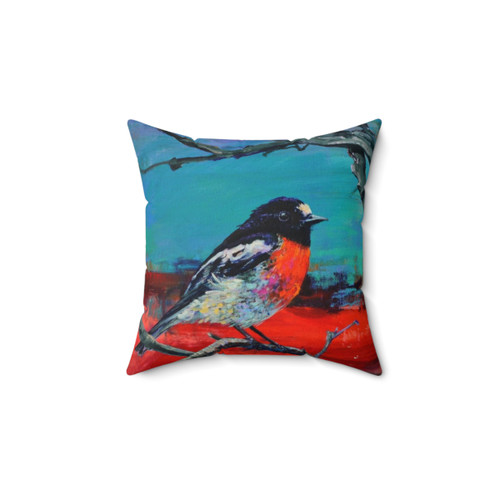 The Soft Spot: Cat Leonard's Contemporary Red Robin Bird Painting Pillow