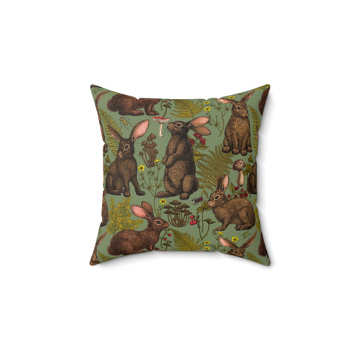 Rabbits and Woodland Flora Decorative Pillow