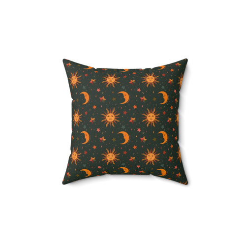 Boho Teal Moon and Star Print Decorative Pillow