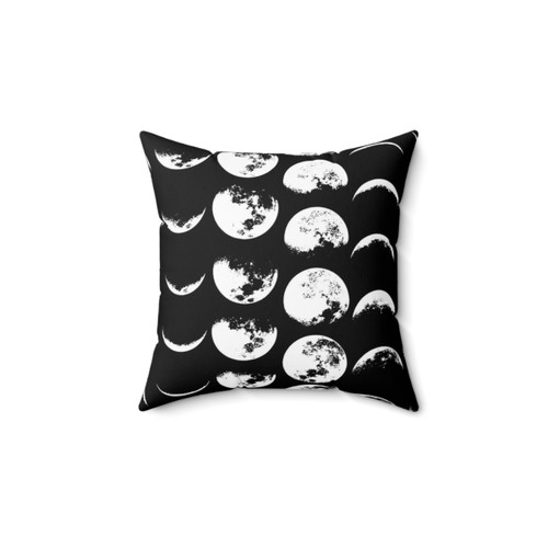 Moon Phases No. 2 Pillow featuring a minimalist black and white celestial design
