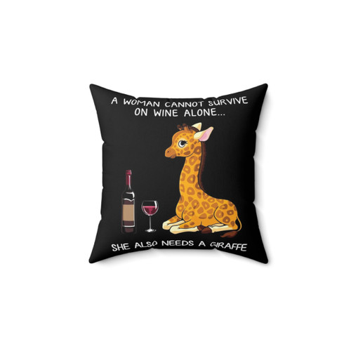 Funny Giraffe and Wine Decorative Pillow