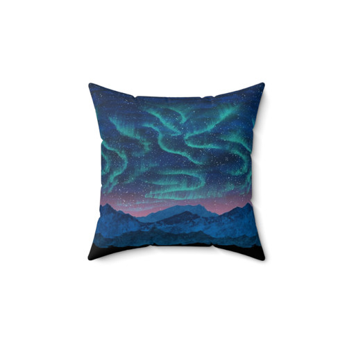 Aurora borealis over mountains pillow