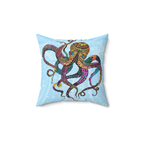 Psychedelic octopus-themed throw pillow for coastal decor