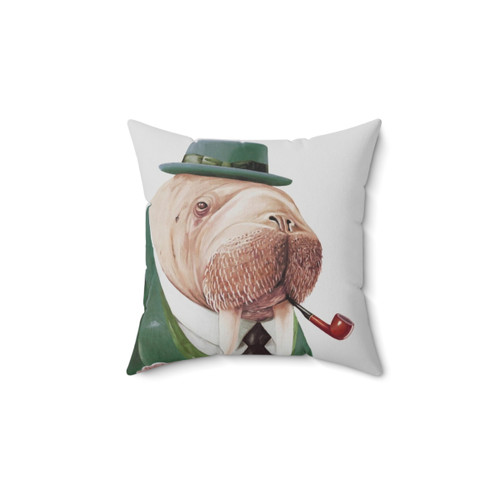 Walrus Green Pillow for Nautical Home Decor