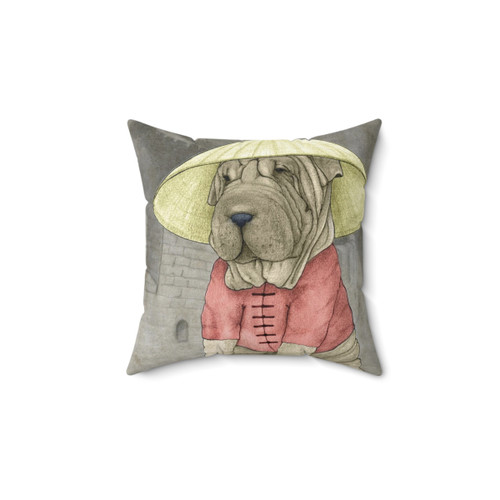 Shar Pei Breed Pillow with Artistic Great Wall of China Design