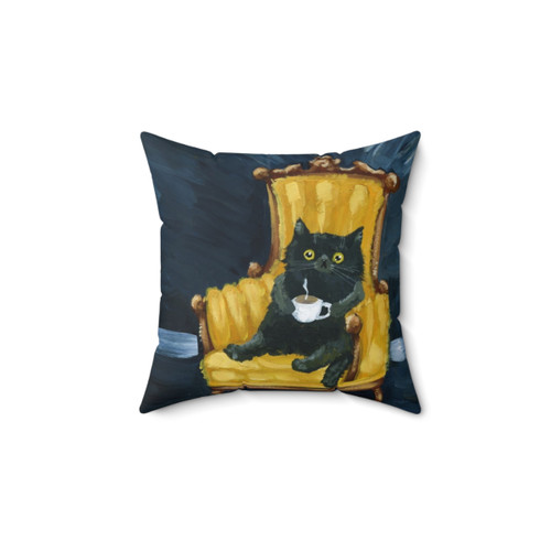 Mondays Pillow - Funny Cat Napping on Coffee Mug Cushion