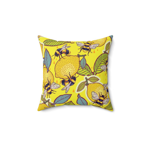 Yellow Lemon and Bee Garden Pillow