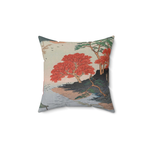 Vintage Japanese Ukiyo-e Art Pillow featuring Akiba Shrine Landscape
