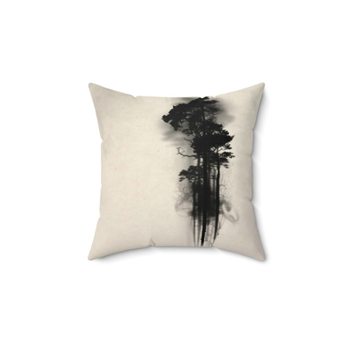 Enchanted Forest Throw Pillow with Watercolor Trees and Mist