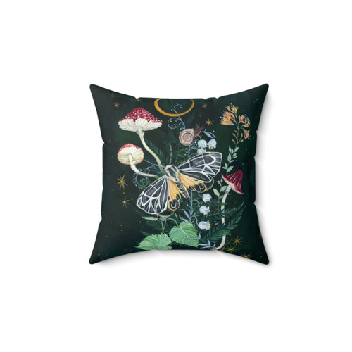 Mystical Moth and Mushroom Pillow